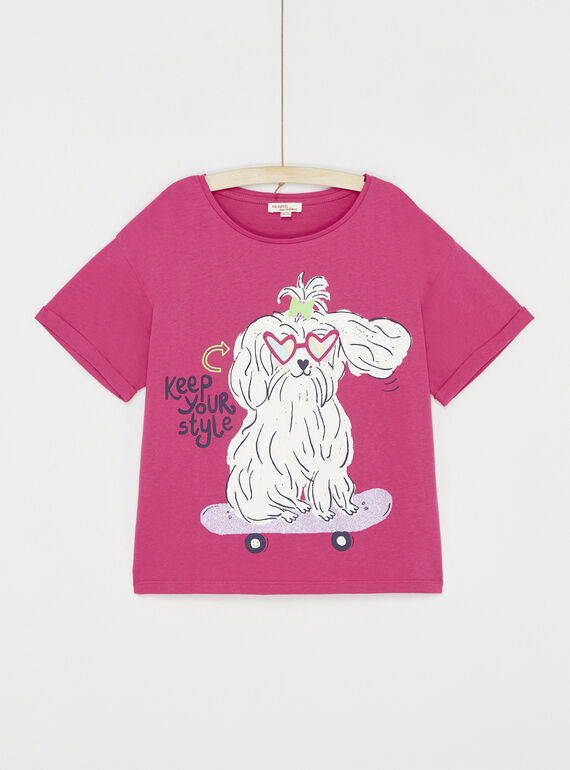 T-shirt fuschia à animation skate pour fille SALINTI1 / 23W901H2TEE304