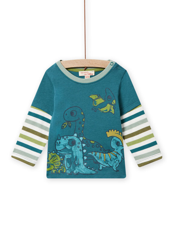 T-shirt bleu canard à motifs dinosaures bébé garçon NUGATEE3 / 22SG10O3TML714