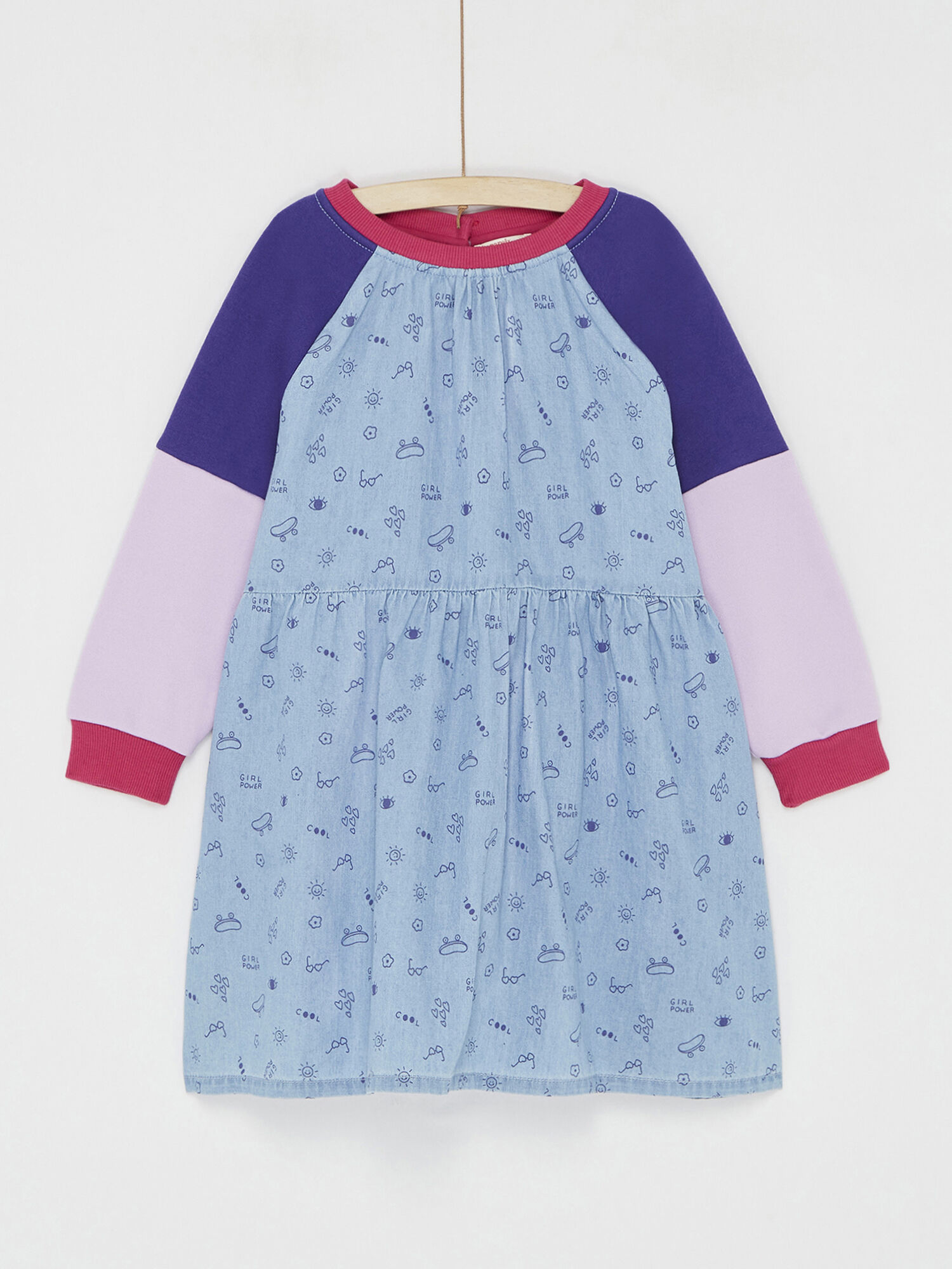 Robe bi matiere bleue en denim pour fille Robe DPAM
