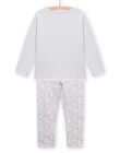 Pyjama en molleton gris chiné à motif lama phosphorescent enfant fille MEFAPYJLAM / 21WH1194PYJJ920
