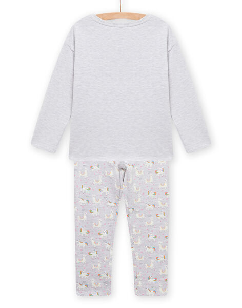 Pyjama en molleton gris chiné à motif lama phosphorescent enfant fille MEFAPYJLAM / 21WH1194PYJJ920