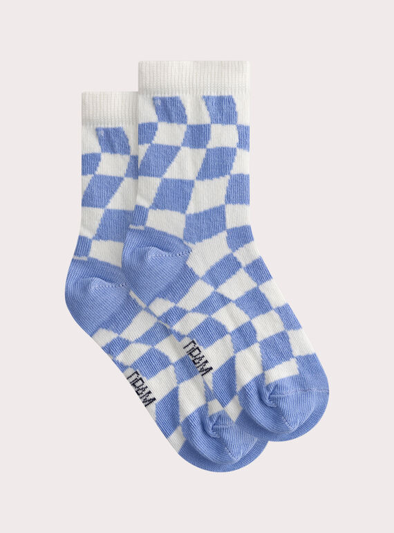 Chaussettes bleues et écrues à motif damier  WYOJOCHO4 / 25SI02I4SOQ005