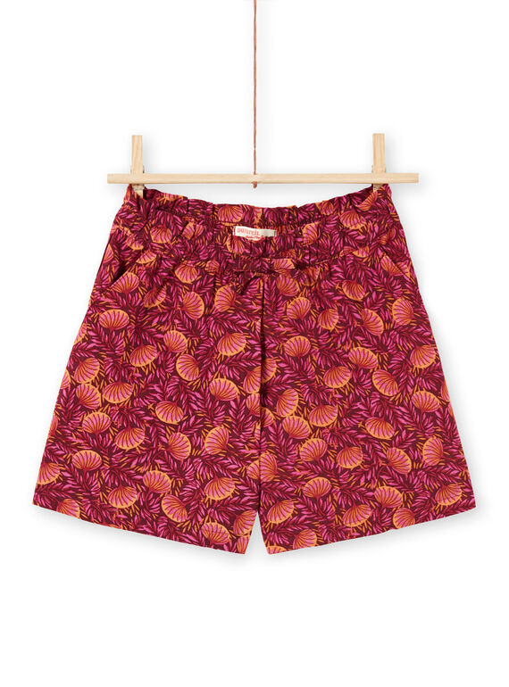 Short bordeaux et orange imprimé feuillage enfant fille LATERSHORT3 / 21S901V2SHO719