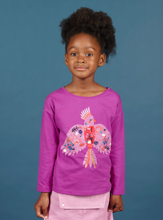 T-shirt manches longues violine à motif perroquet enfant fille MAPATI1 / 21W901H3TML712