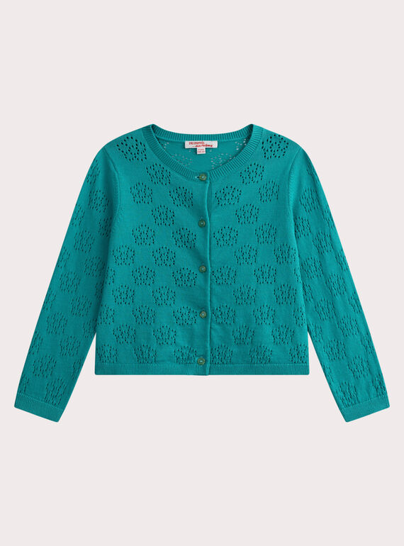 Cardigan manches longues turquoise ajouré
