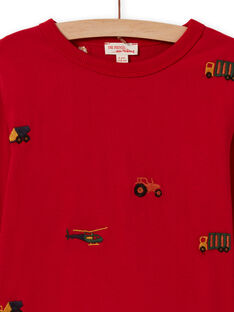 T-shirt manches longues rouge imprimé voiture, tracteurs et hélicoptères enfant garçon MOCOTEE2 / 21W902L4TMLF521