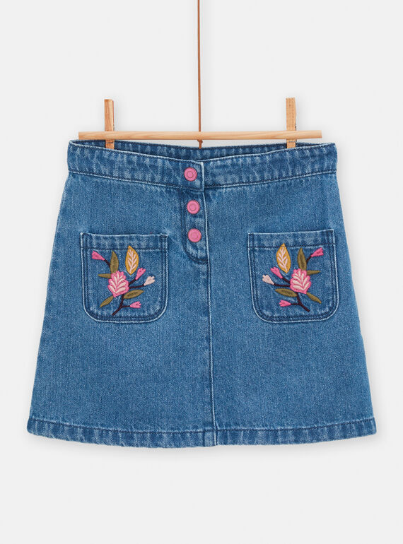 Jupe en jean broderie fleurie pour fille TACRIJUP1 / 24S901L2JUPP274