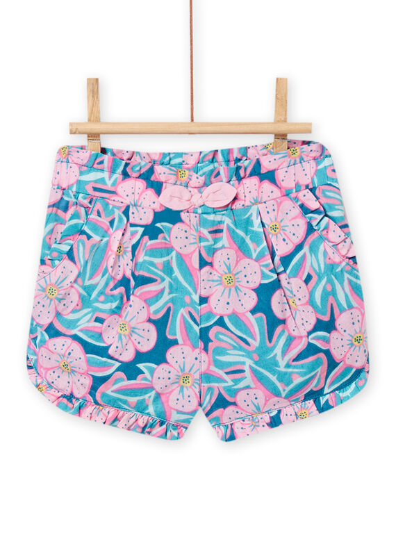 Short bleu pétrole à imprimé fleuri bébé fille NIFICSHO1 / 22SG09U2SHO215