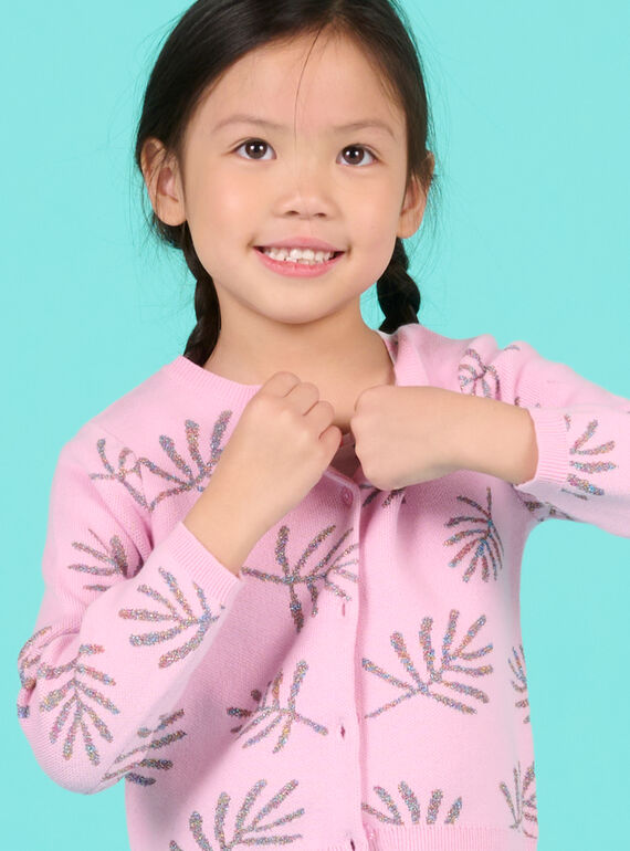 Cardigan à imprimé feuilles rose enfant fille NAFICAR / 22S901U1CARD303