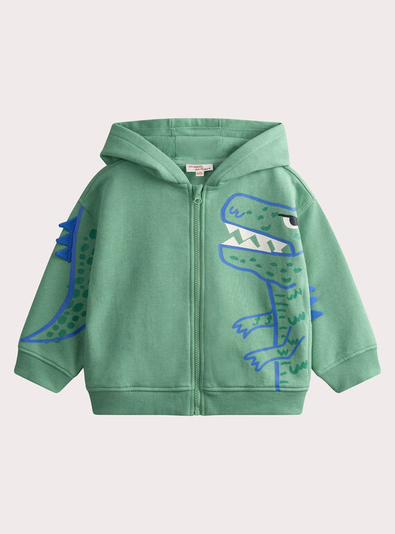Sweat zippé vert à capuche animation dino WOFIGIL2 / 25S90252GIL610