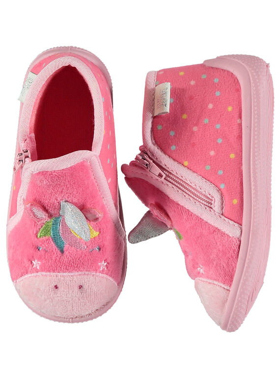 Chausson licorne velours rose bébé fille GBFBOTLIC / 19WK37Z1D0A321
