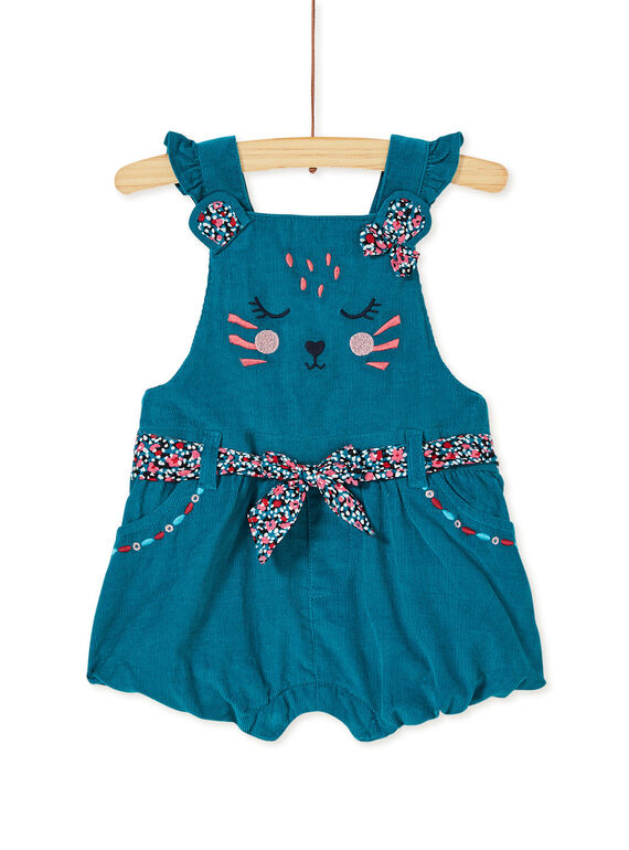 Salopette courte turquoise en velours bébé fille KIBRISAC / 20WG09F1SALC217