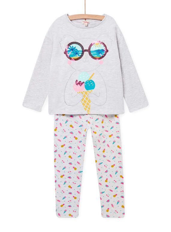 Ensemble pyjama gris chiné enfant fille NEFAPYJKOA / 22SH11G2PYJJ920