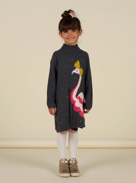 Robe col montant motif flamant rose enfant fille MAHIROB3 / 21W901U2ROB944