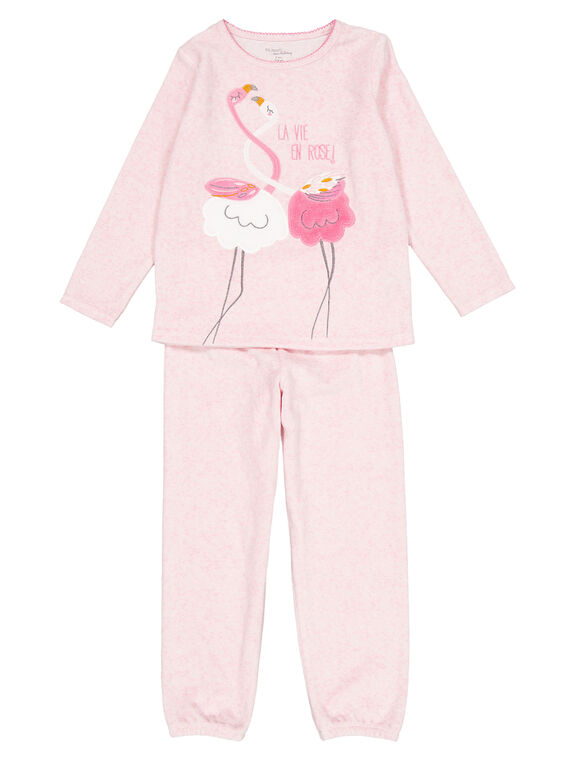Pyjama rose chiné en velours enfant fille GEFAPYJFLA / 19WH11N7PYJD314