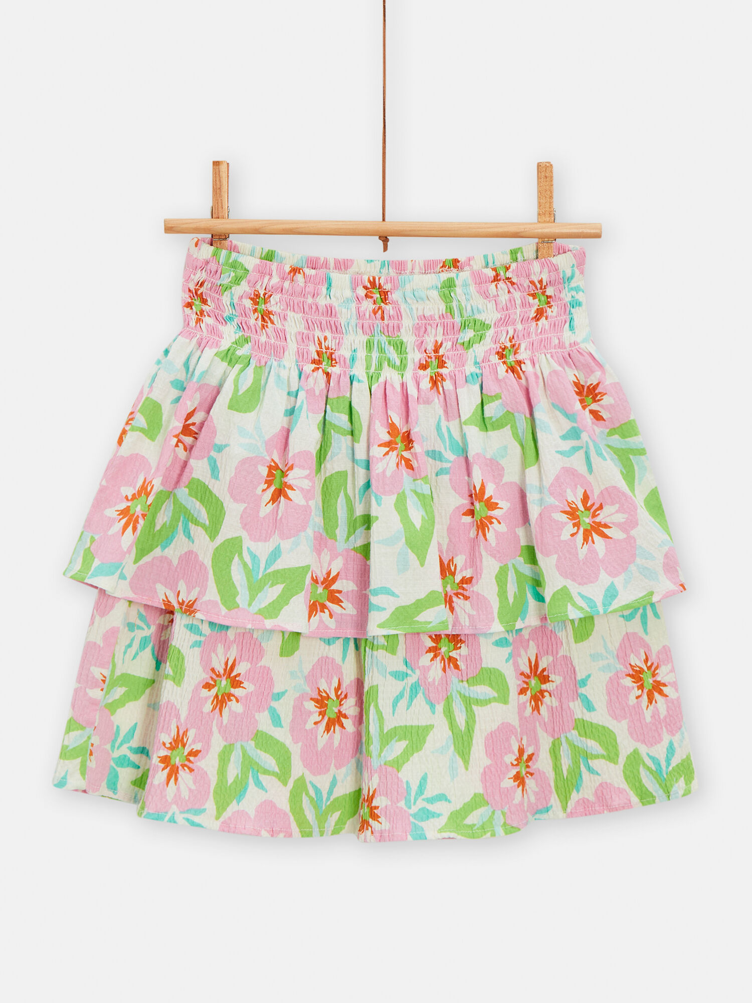 Jupe courte volantee ecru imprime fleuri pour fille Jupe et Short fille DPAM