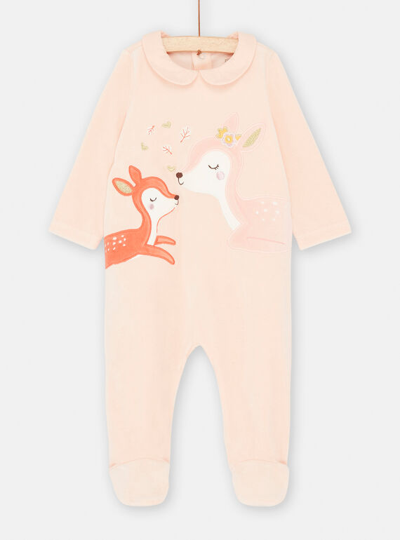 Grenouillère en velours rose bébé fille : - Pyjama