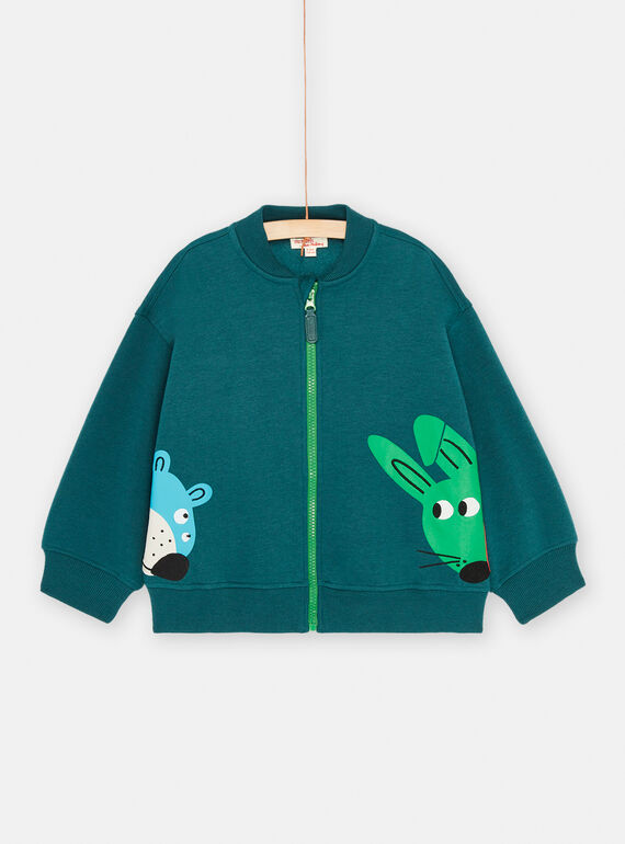 Gilet bleu pétrole à motifs ours et lapin pour garçon SODUGIL1 / 23W902P1GIL715