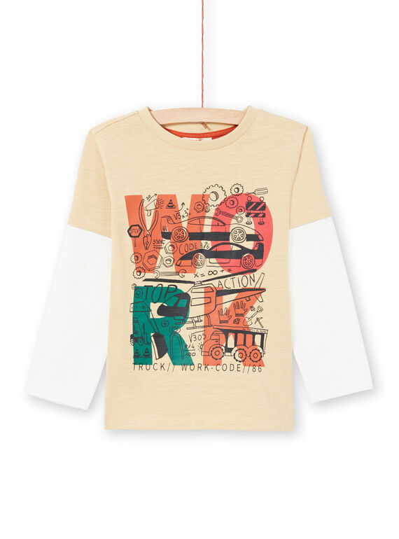 T-shirt manches longues beige et écru à motifs fantasie enfant garçon MOCOTEE1 / 21W902L1TMLA006