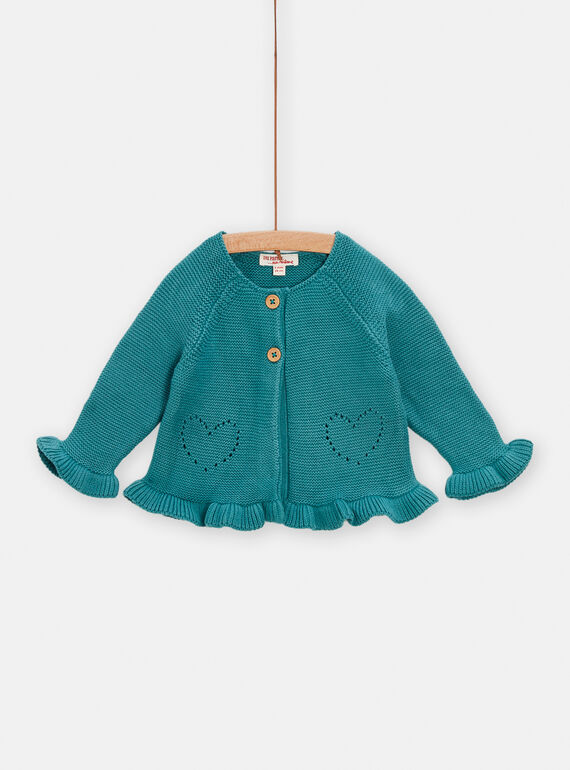 Cardigan turquoise en tricot pour bébé fille TIPOCAR2 / 24SG09M2CARC235