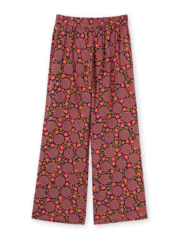 Pantalon fluide bleu marine et jaune imprimé fleuri femme LAMUMPANT / 21S993Z1PANC211