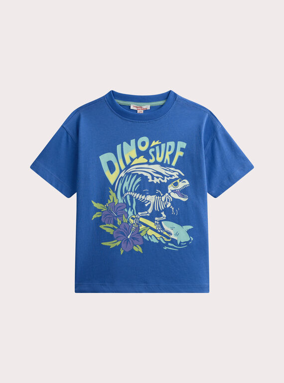 T-shirt bleu avec animation dinosaure phosphorescente  WOTATI2 / 25S902U2TMCC211