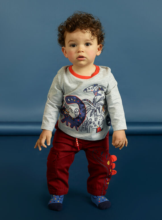 T-shirt gris chiné manches longues motifs dinosaures bébé garçon MUPATEE3 / 21WG10H2TML943