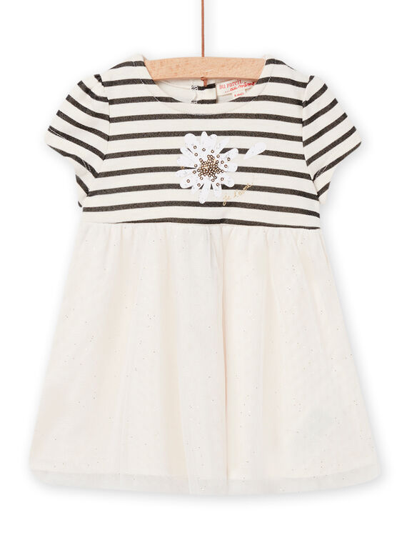 Robe à rayures et tulle pailleté écrue bébé fille NISOROB4 / 22SG09Q3ROB001