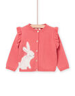 Cardigan rose foncé à animation jacquard lapin PIRHUCAR1 / 22WG09Q1CARD305
