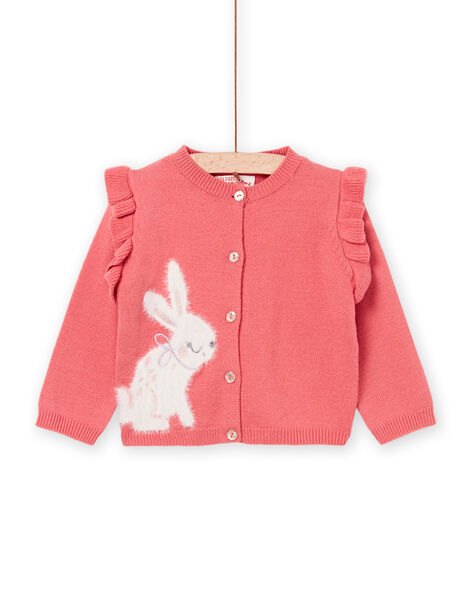 Cardigan rose foncé à animation jacquard lapin PIRHUCAR1 / 22WG09Q1CARD305