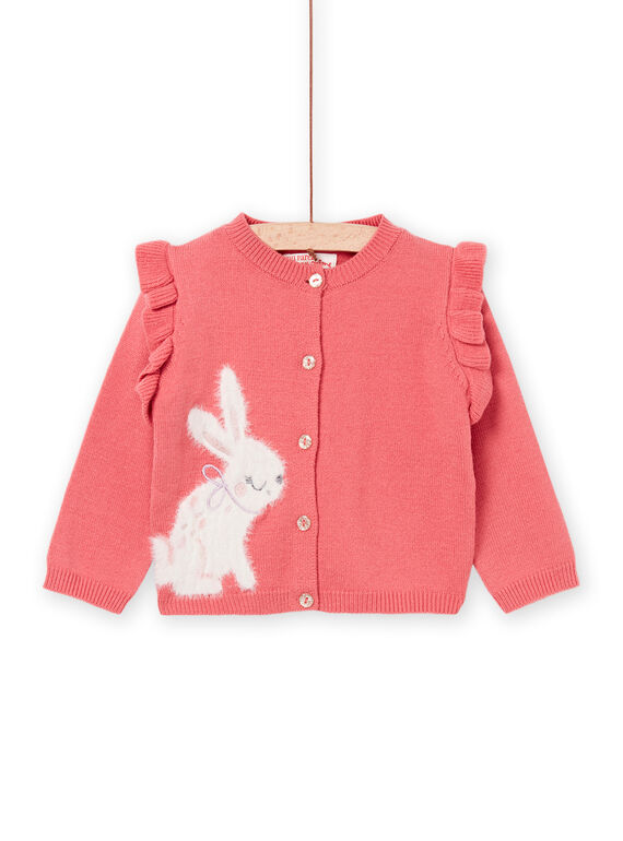 Cardigan rose foncé à animation jacquard lapin PIRHUCAR1 / 22WG09Q1CARD305