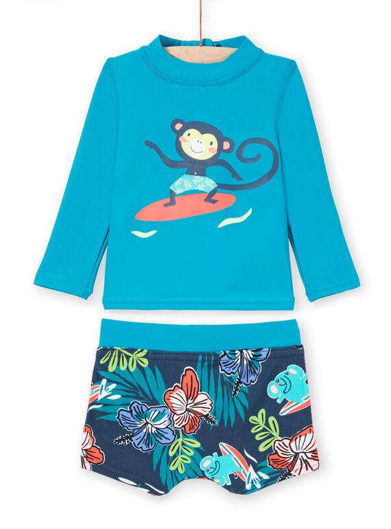 Ensemble de bain T-shirt anti-UV et boxer turquoise bébé garçon LYUENS / 21SI10DBMAI202