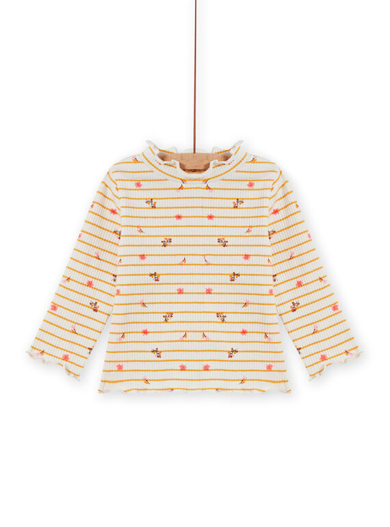 Sous-pull côtelé à rayures et imprimé fleuri bébé fille MISAUSOUP / 21WG09P1SPL001
