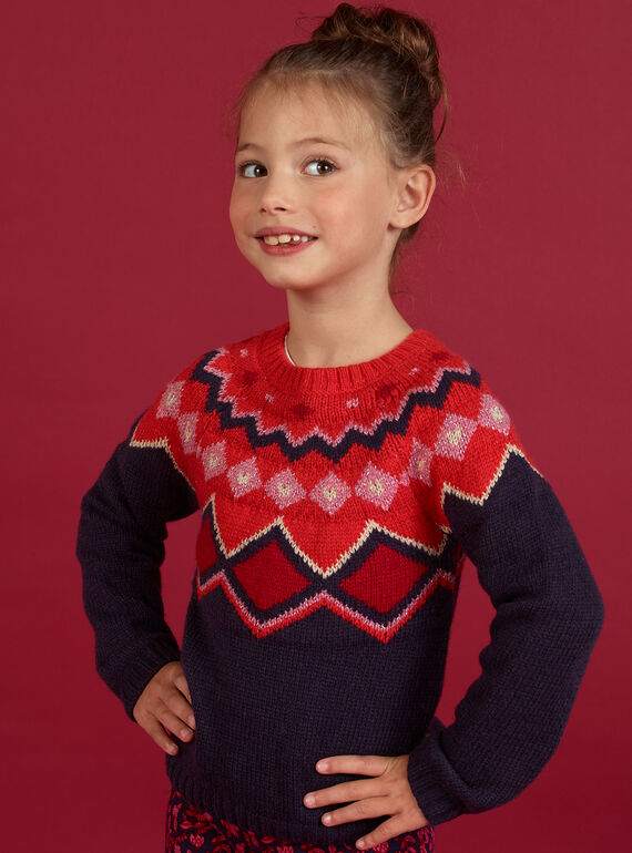 Pull maille motif jacquard coloré enfant fille MAFUNPULL1 / 21W901M2PULH703