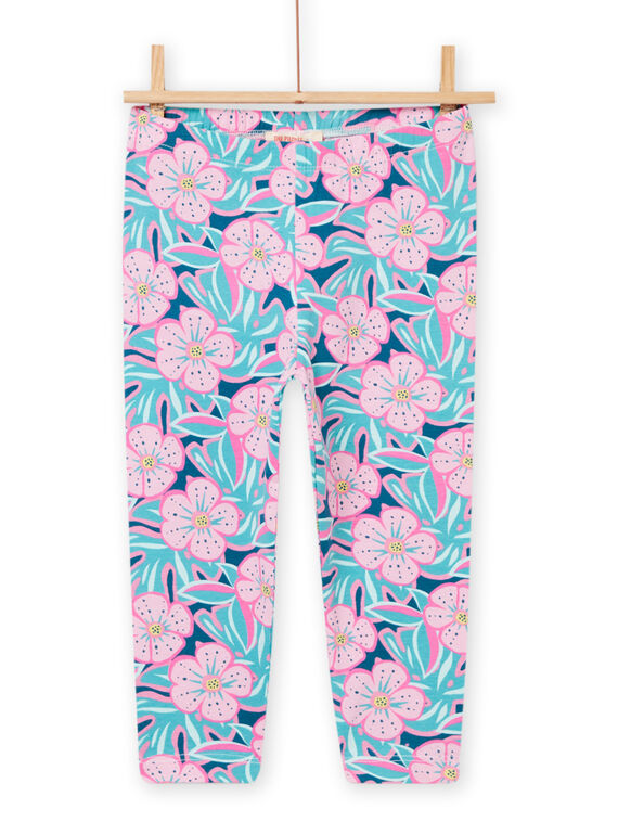 Legging bleu et rose à imprimé fleuri enfant fille NYAFICLEG / 22SI01U1CAL715