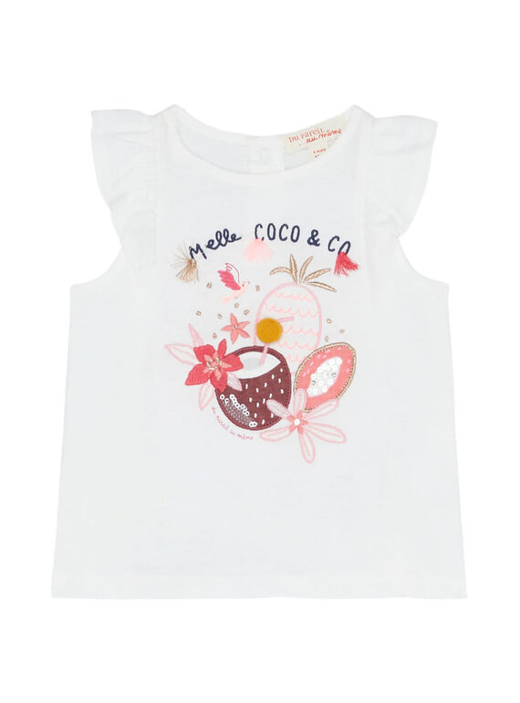 Tee shirt manches volantées ecru bébé fille JIDUTI / 20SG09O1TMC001