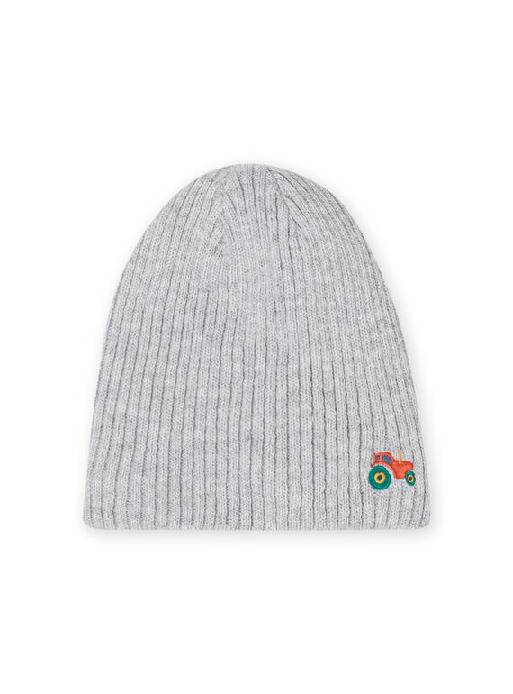 Bonnet côtelé gris chiné brodé enfant garçon MYOGROBON4 / 21WI0251BONJ922