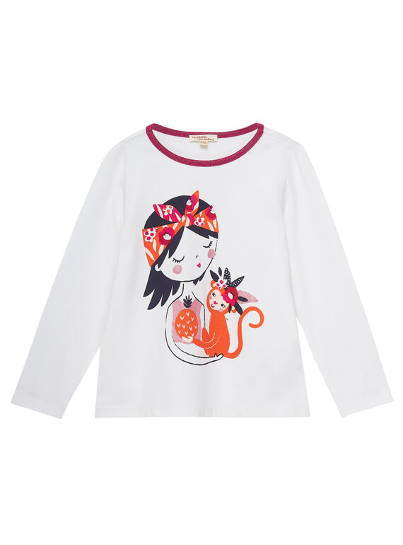 T-shirt écru imprimé fillette et son petit singe  JAVITEE1 / 20S901D2TML001