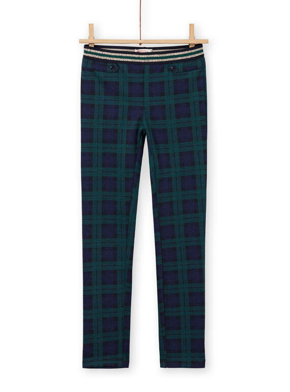 Pantalon milano bleu et vert à imprimé tartan enfant fille MAJOMIL3 / 21W90113PANC243