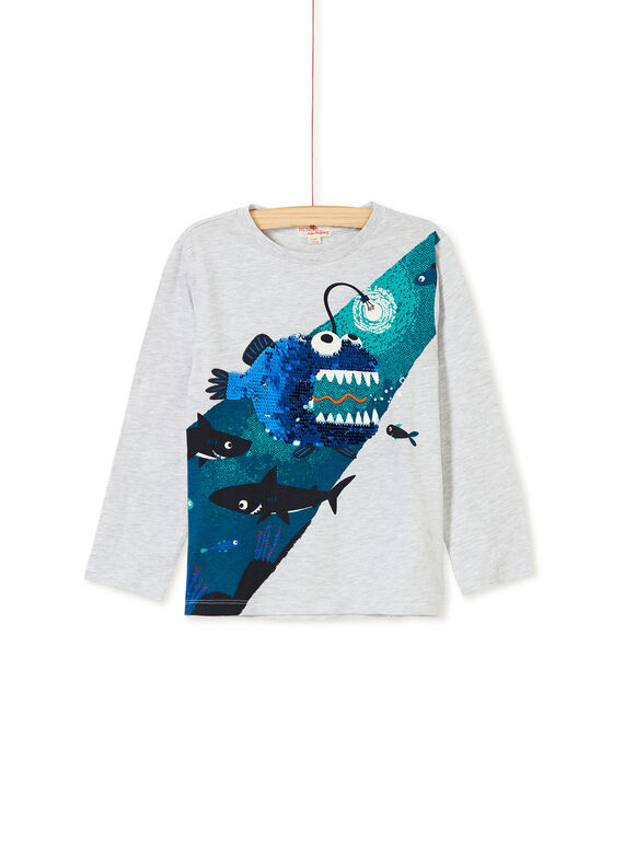 Tee-shirt gris sequins réversible et phosphorescent enfant garçon KOECOTEE4 / 20W902H3TML943