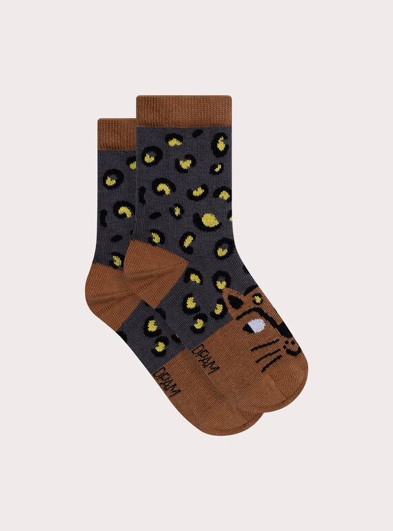 Chaussettes grises à motif léopard pour garçon XYOJOCHO8 / 25WI02D1SOQJ916