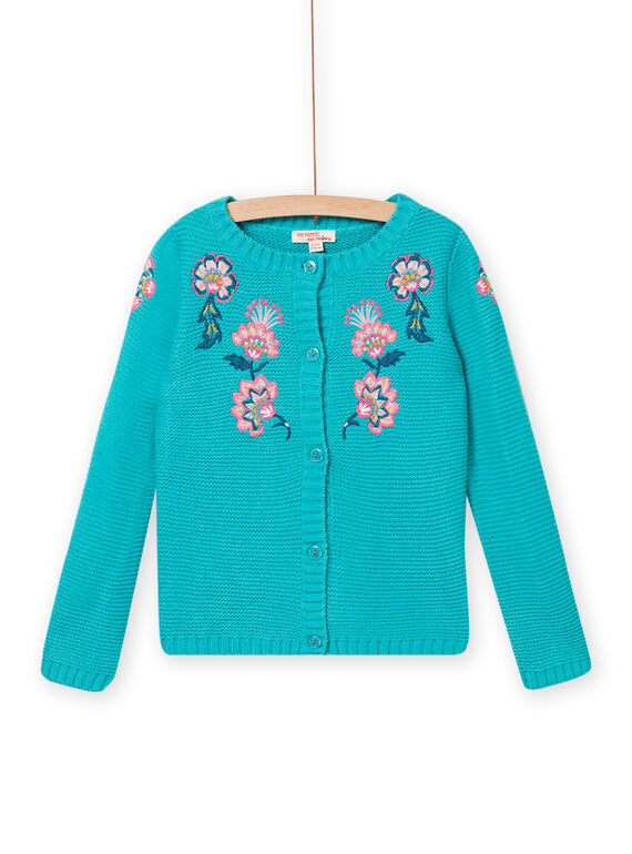 Cardigan bleu turquoise enfant fille NAGACAR / 22S901O1CAR202