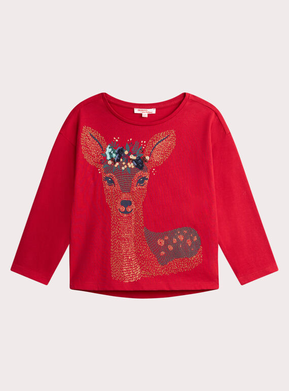 T-shirt manches longues animation biche pour fille VAWATEE1 / 24W901T2TMLF504