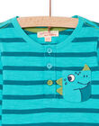 T-shirt turquoise à rayures et motif dinosaure bébé garçon NUJOTUN1 / 22SG1074TML202