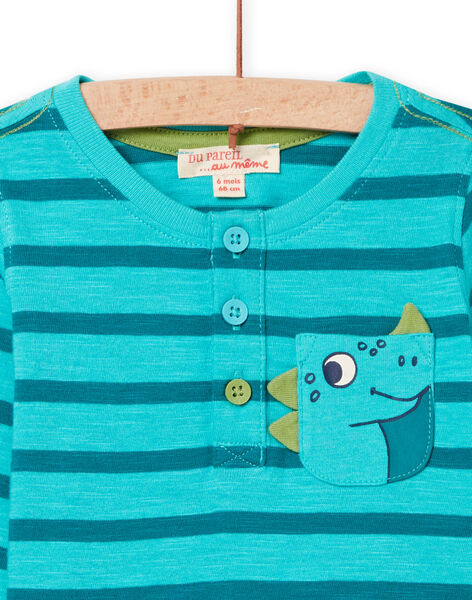 T-shirt turquoise à rayures et motif dinosaure bébé garçon NUJOTUN1 / 22SG1074TML202