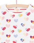 T-shirt réversible écru imprimé cœurs et rayures enfant fille MAMIXTEE2 / 21W901J4TML001