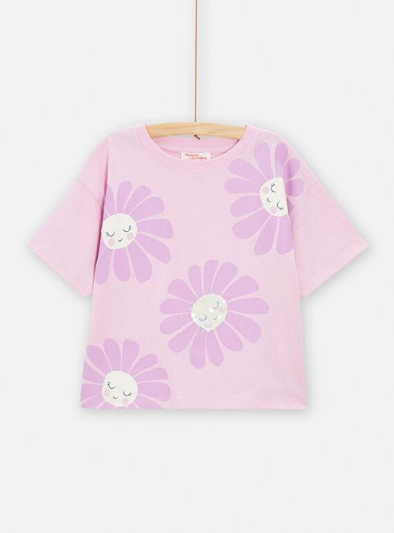 T-shirt rose à sequins imprimé fleur pour fille TAJOTI2 / 24S901B2TMCH705