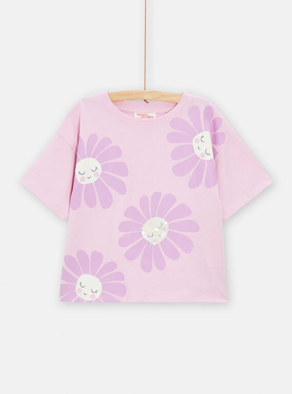 T-shirt rose à sequins imprimé fleur pour fille TAJOTI2 / 24S901B2TMCH705