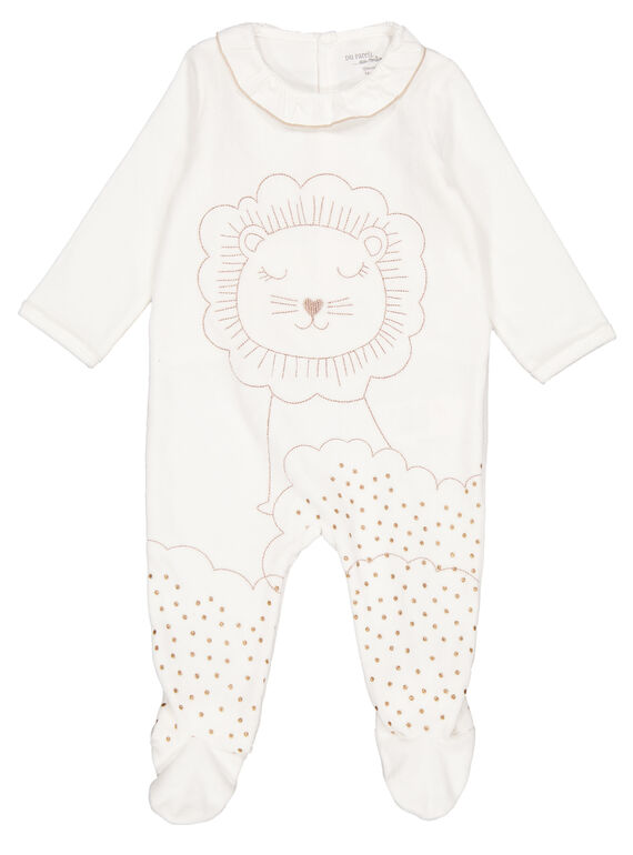 Grenouillère écrue en velours layette fille GEFIGREJAU / 19WH13N8GRE001