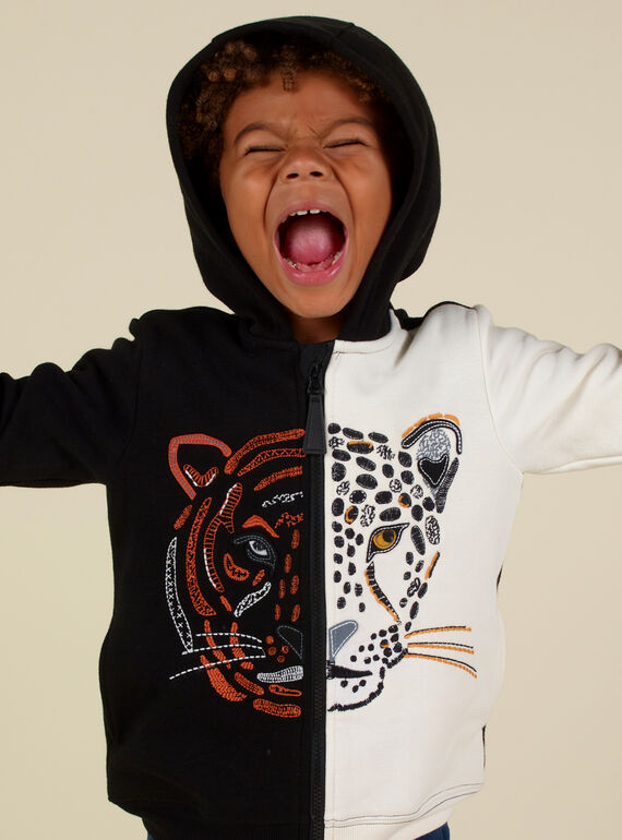 Gilet à capuche noir et blanc enfant garçon MOHIGIL2 / 21W902U2GILJ915